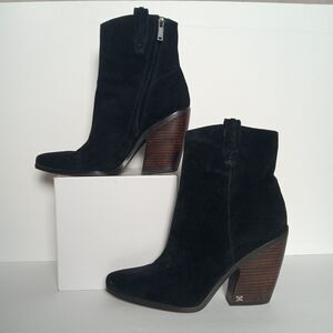 Sam Edelman Agnes Black Suede Western Boots Leather Upper Pointed Toe Womens 10M